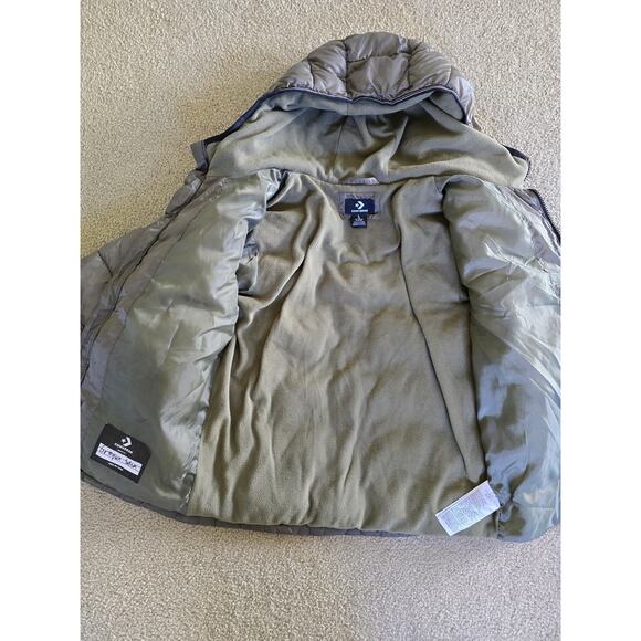 Converse All Star Army Olive Green Puffer Quilted Winter Jacket Logo Boy's Lg - Picture 4 of 5